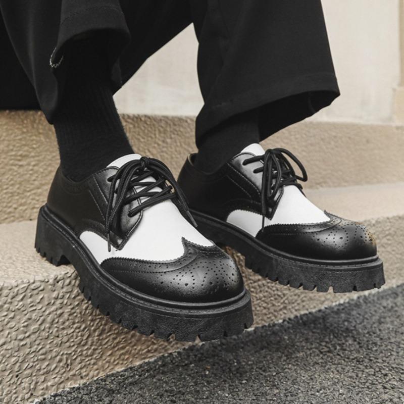 Fashion New Men's Low-top Thick-soled Men Shoes Casual Lace Up Wedding Men Shoes Platform Gentleman Derby Big Head Leather Shoes for Man