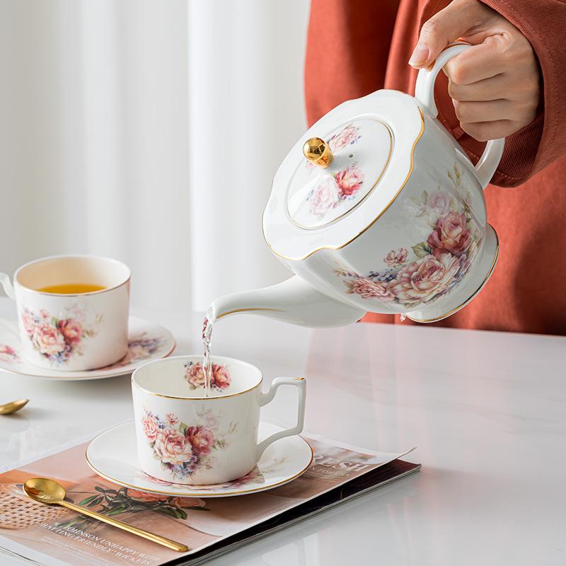 European Bone Porcelain Coffee Pot with High Aesthetic Value, Household Afternoon Tea Set, Light Luxury Ceramic Water Kettle