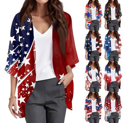 Ladies Fashion Loose Casual Print Beach Holiday   Sleeve Chiffon Cardigan