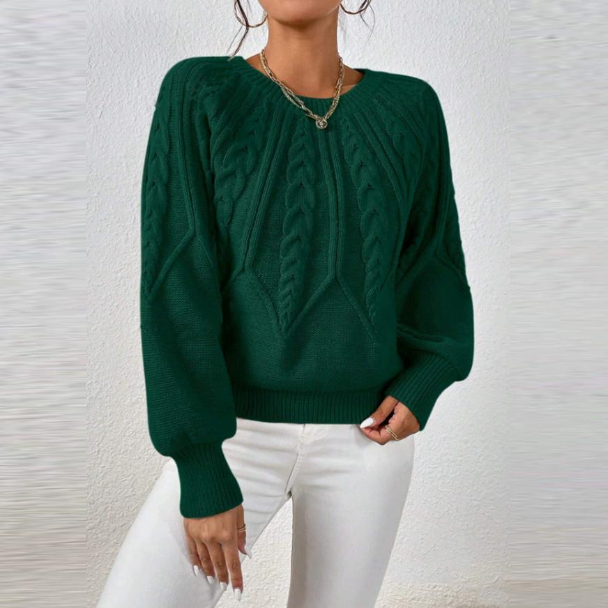 Pulls Tricotés d'Automne Hiver pour Femmes Couleur Unie Col Rond Manches Longues Fil Couleur Unie Hauts Pull Décontractés