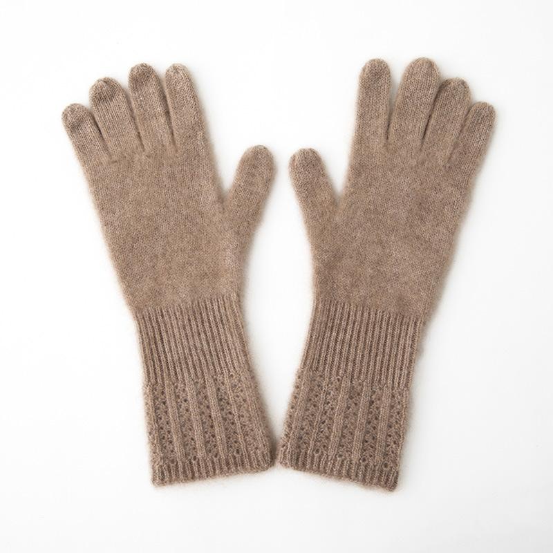 Soft and Glutinous Cashmere New Autumn and Winter Women's Warm Gloves Long and Sweet Style Solid Color Jacquard Knitted Gloves