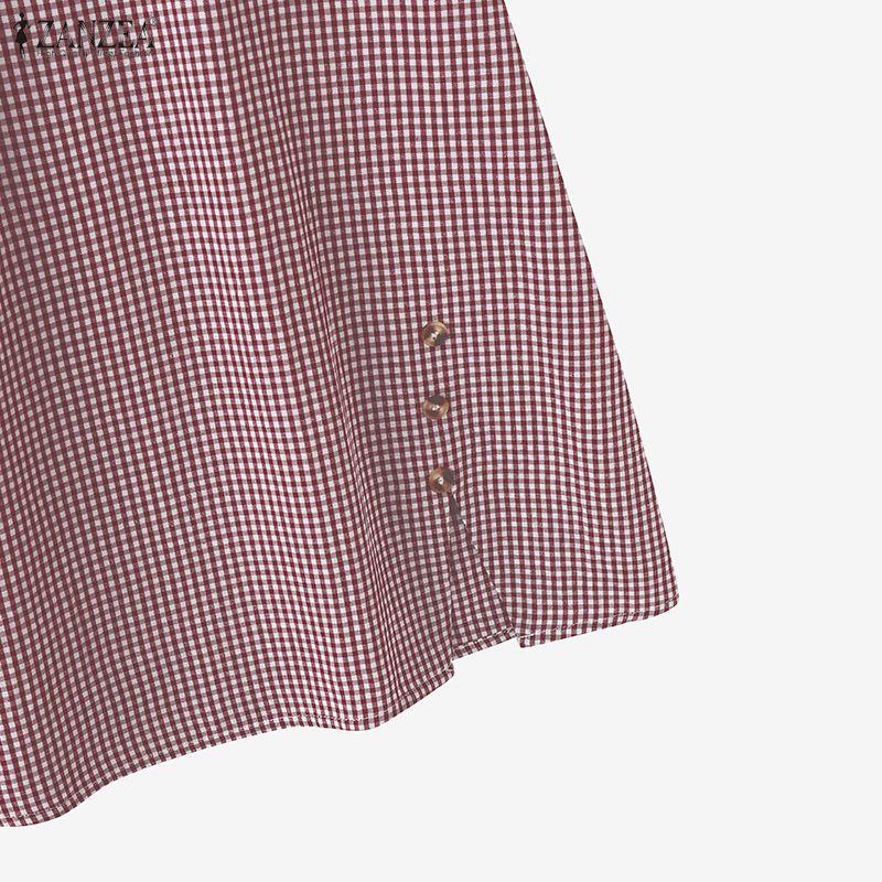 ZANZEA Women Plaid Print Casual V-Neck Summer Short Sleeve Dress