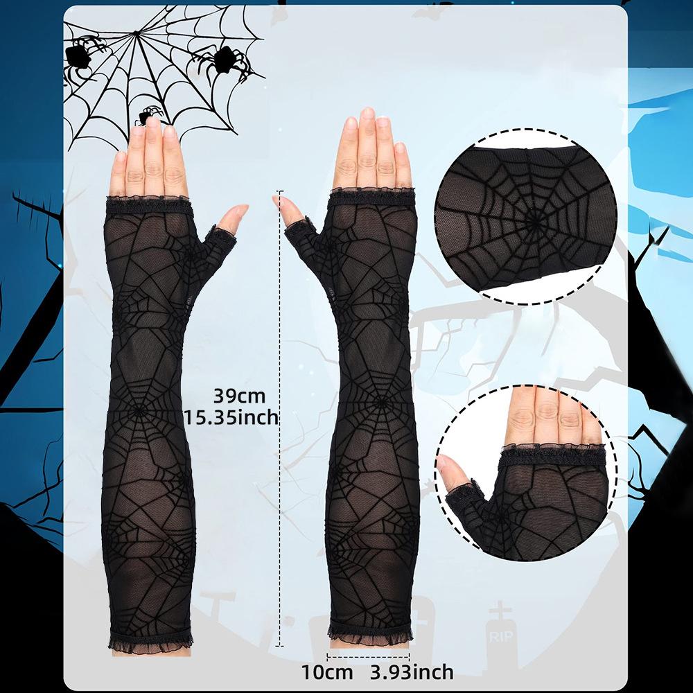 Halloween Gloves Mesh Gothic Arm Sleeves Mesh Fingerless Gloves Spider Web Spider Web Gloves For Party Cosplay Costume Dress-Up