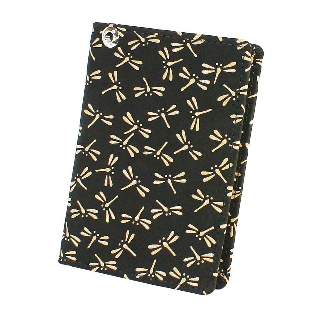 Inden-ya Inden Pass Case, Thin Deerskin Leather with Black and White Lacquer, Dragonfly Pattern, 2527-11-008