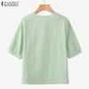 ZANZEA Women Casual Round Neck Loose Short Sleeve Cotton Blouse