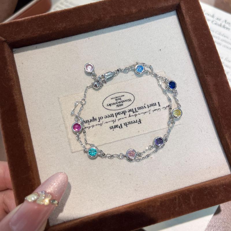 Light Luxury Premium Double-Layer Rainbow Bubble Diamond Bracelet, Medieval Exquisite Dopamine Temperament, Niche Design Hand Jewelry