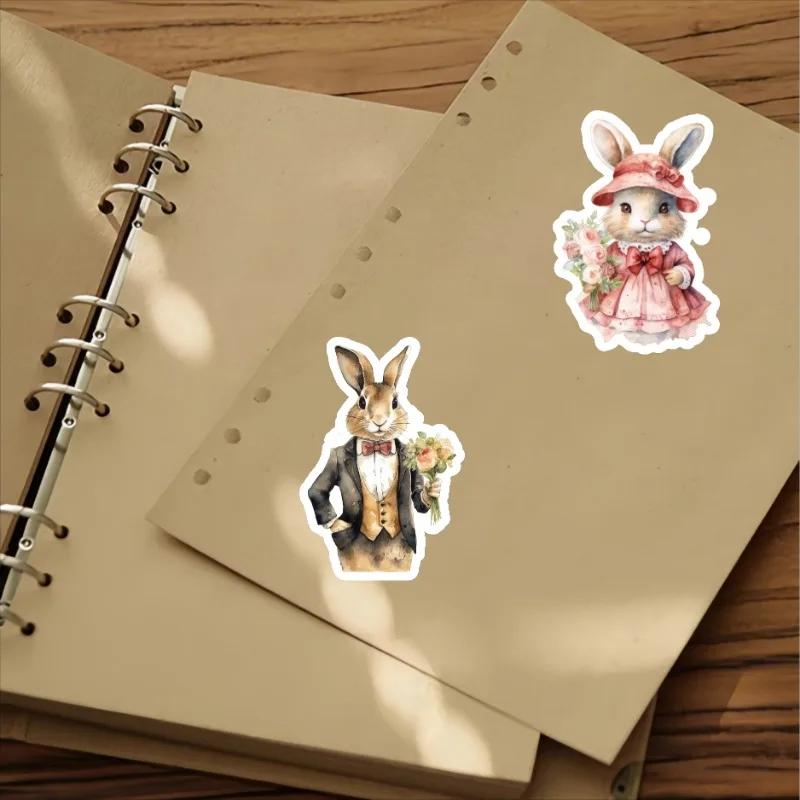 1 set Watercolor rabbit wearing dress and formal attire Stickers DIY Scrapbook Diary Decoration Album INS Style Stationery