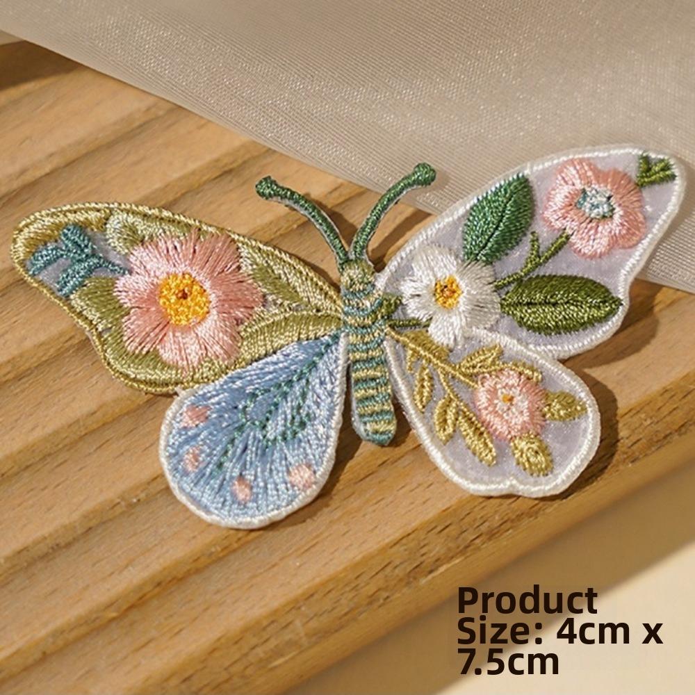 2pcs Heat Transfer Flower Patches Embroidery Design Butterfly Patches For Clothing Accessories