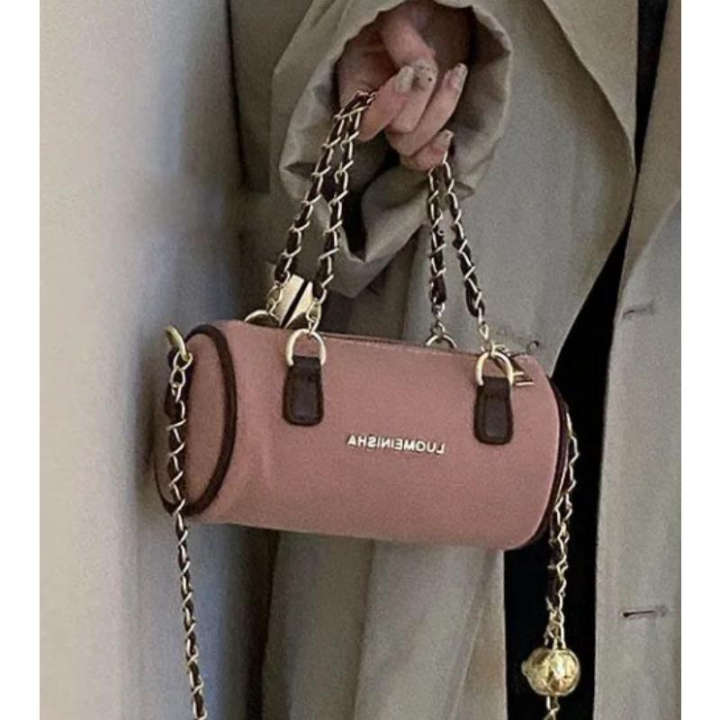 

Женская сумка высокого класса в стиле ретро Niche Diamond Chain Cylinder Bag бежево-коричневая сумка через плечо с цветными блоками