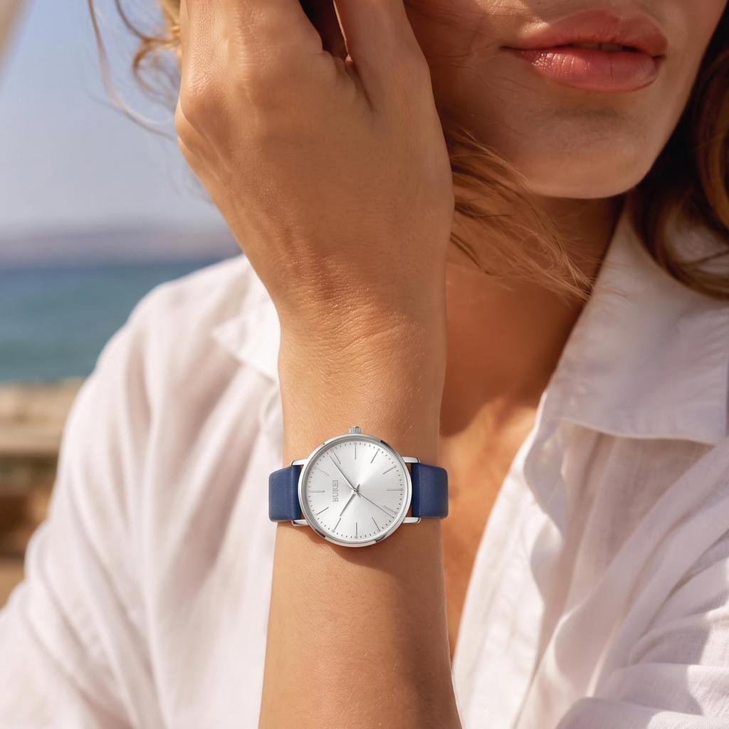 BUREI Analog Japanese Quartz Popular 38mm Large Leather Gift for Women Women's Watch, Movement, Waterproof, Brand, Dial, Strap, Simple, Casual,