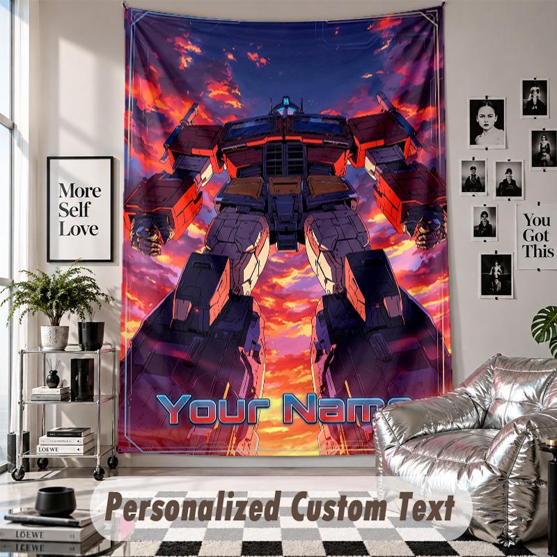 Wall Hanging Tapestry With Custom Name & Text, Transformers Decorative Tapestry For Bedroom