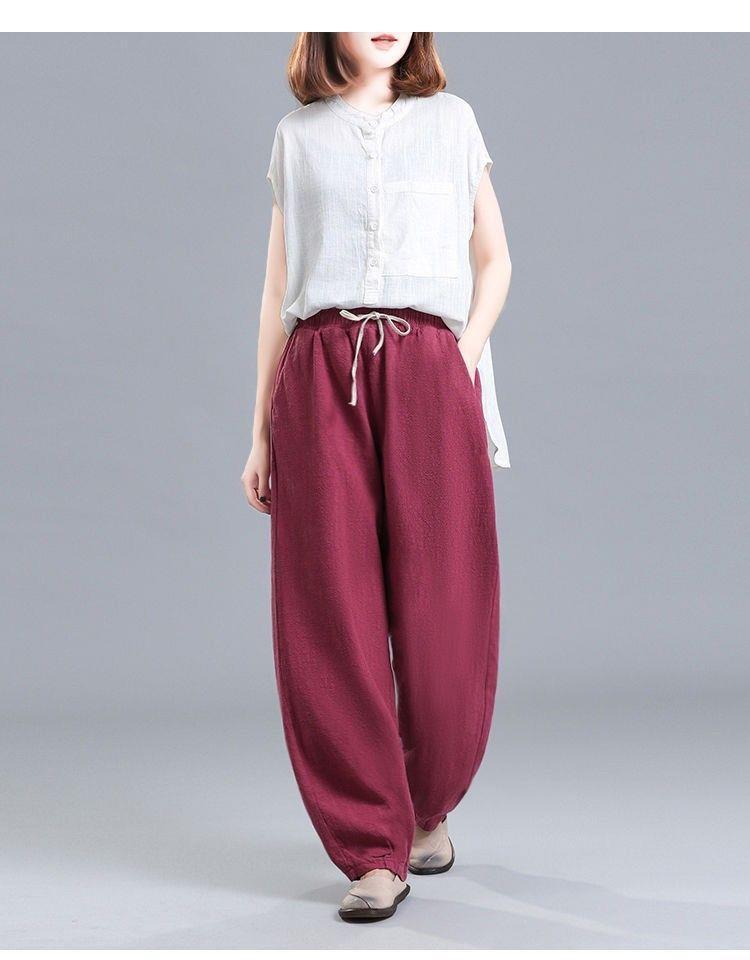 Women's High Waist Cotton Linen Lantern Pants - Spring/Autumn Loose Harem Style