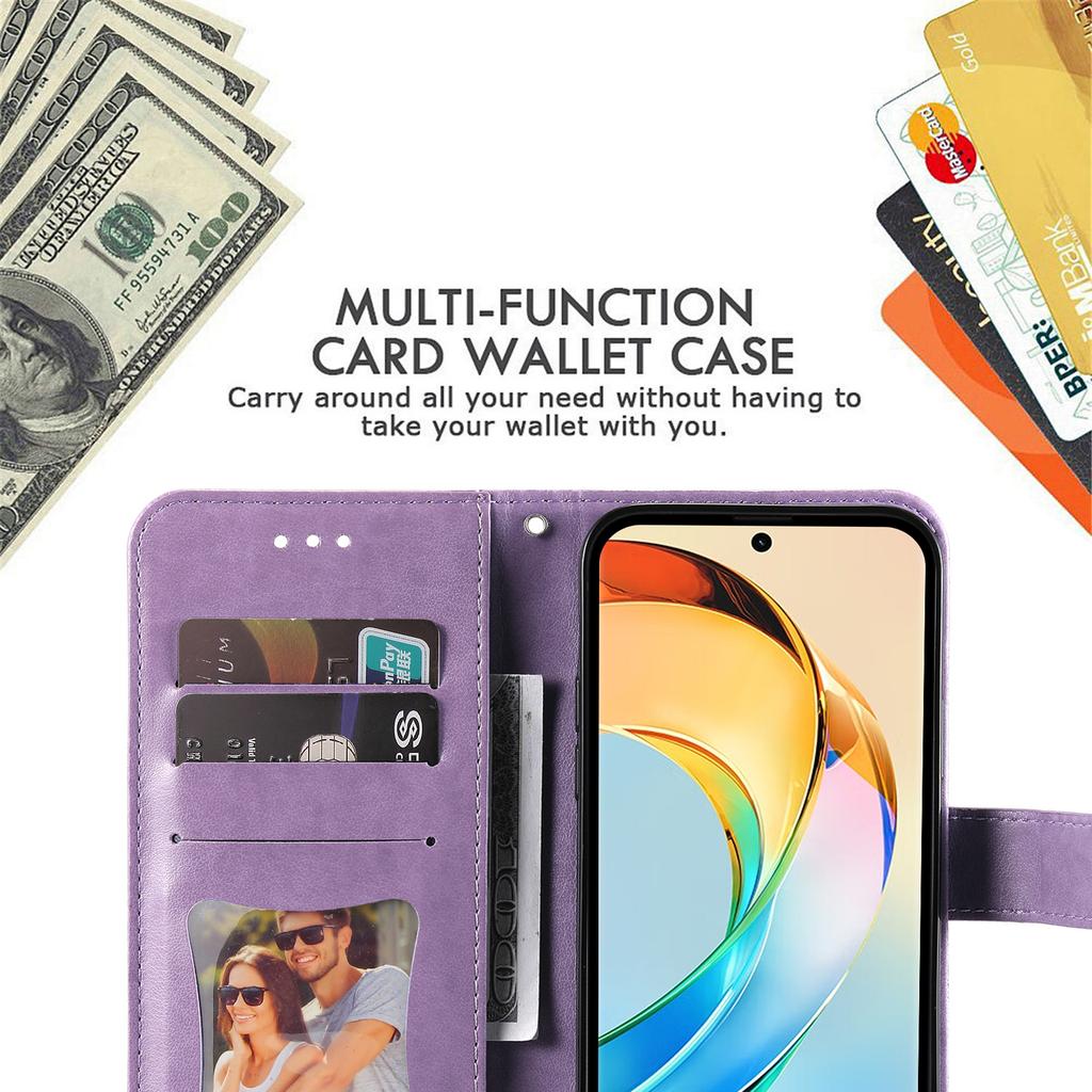 For Honor X60 5G Case Floral Pattern PU Leather Wallet Stand Phone Cover