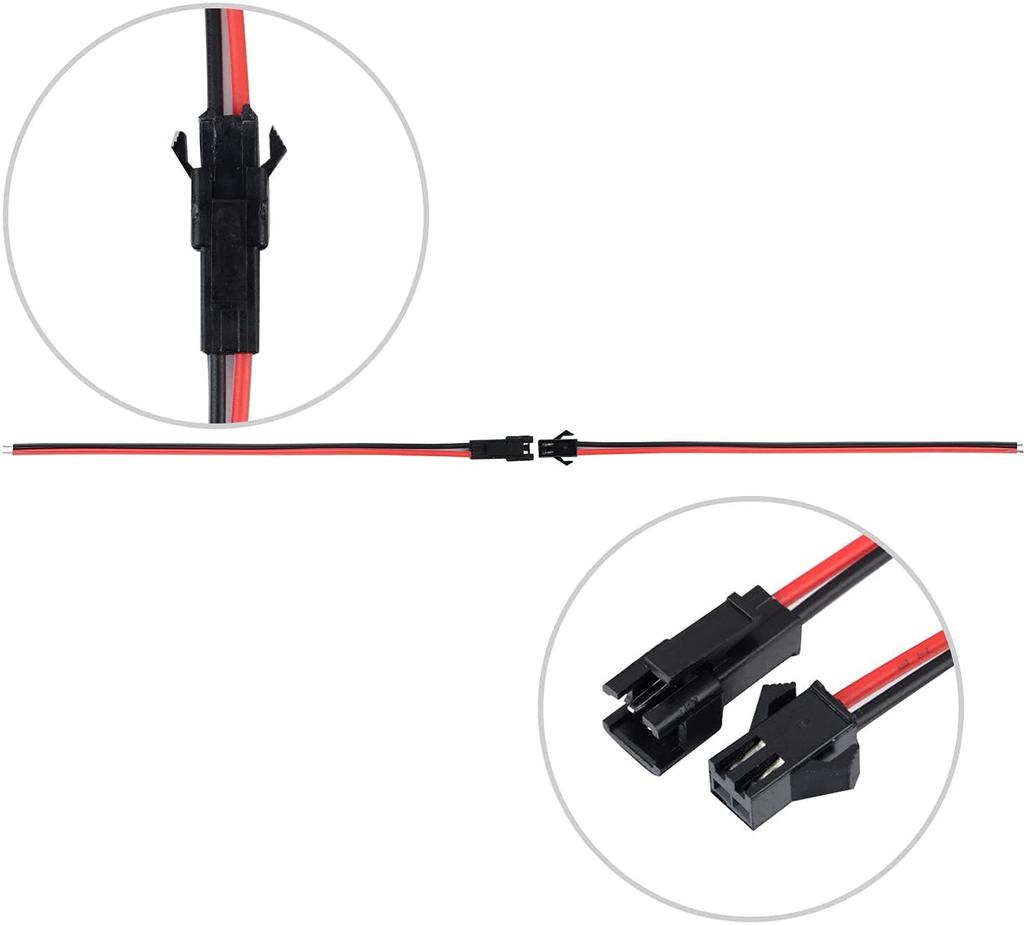JST 2-Pin Cable Kit – 22AWG 135mm – 20 Pairs Male & Female – For RC Models, Car Audio, Adapters – Red/Black