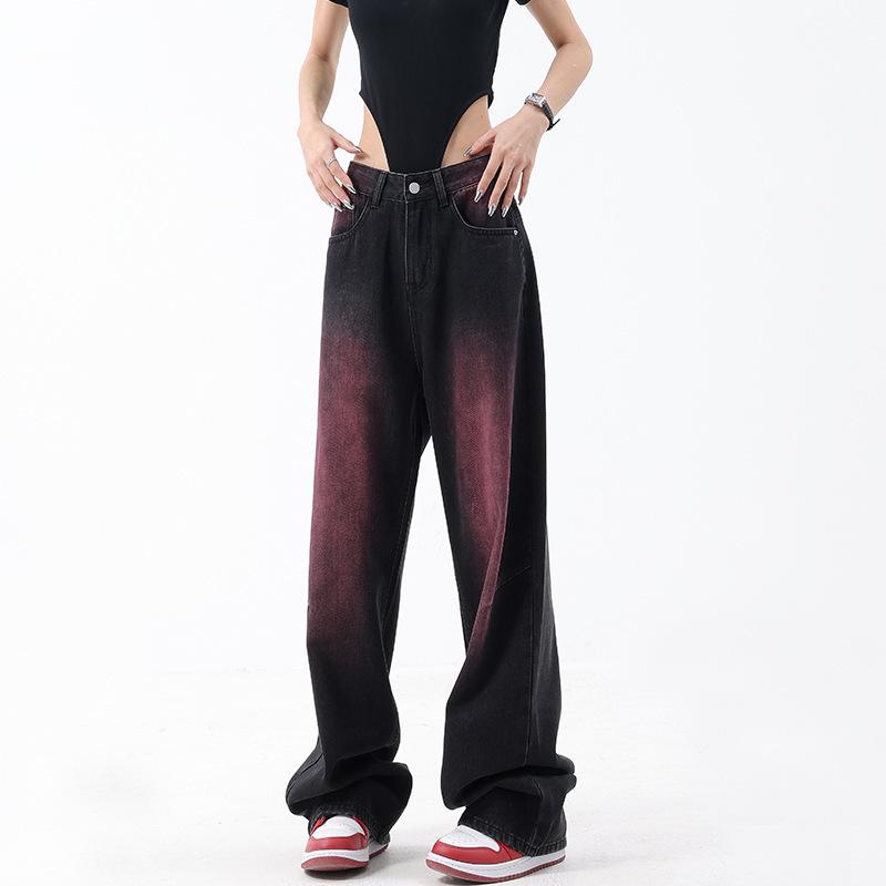 Dámské retro graffiti prané džíny s rovnými nohavicemi: Jarní/Letní kolekce