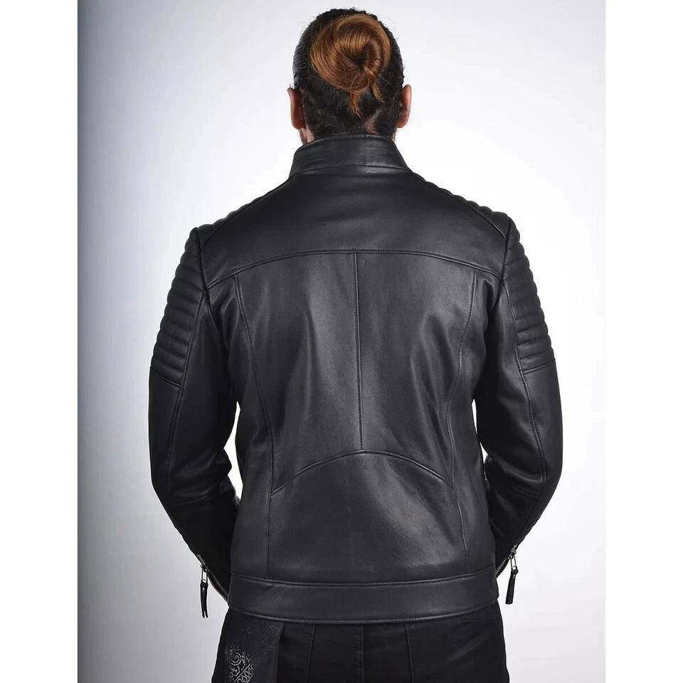 Genuine New Lambskin Motorcycle Biker Soft Men Jacket Black Stylish Leather Handmade