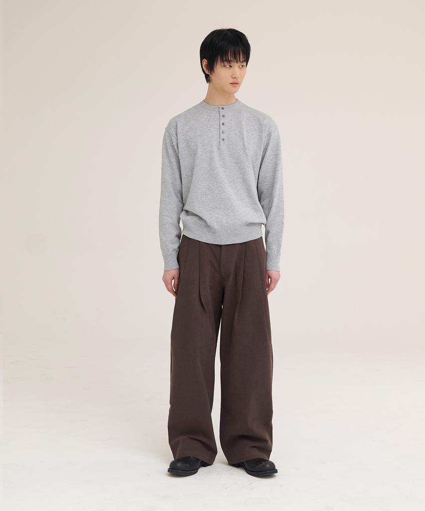 Akesi Andy Soft Henley Neck Knit_Melange Grey