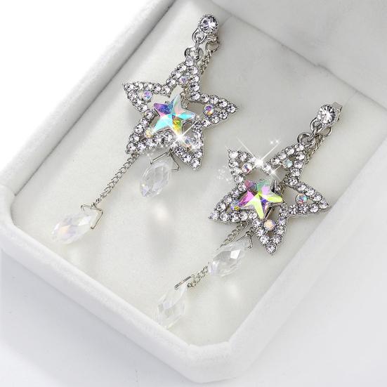 Shiny Rhinestone Hollow Star Tassel Dangle Stud Earrings Women Jewelry