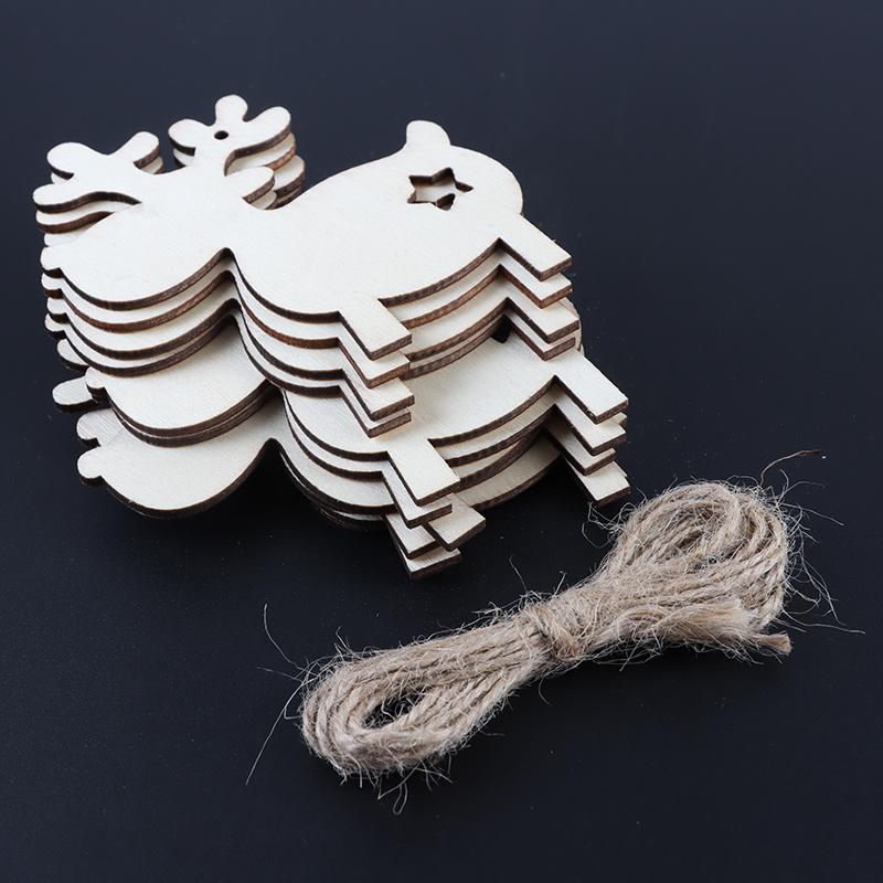 (10pieces/bag)7.94x8.33CM Christmas Elk Wooden Decorative Pendant New Year Room Matching Atmosphere Photo