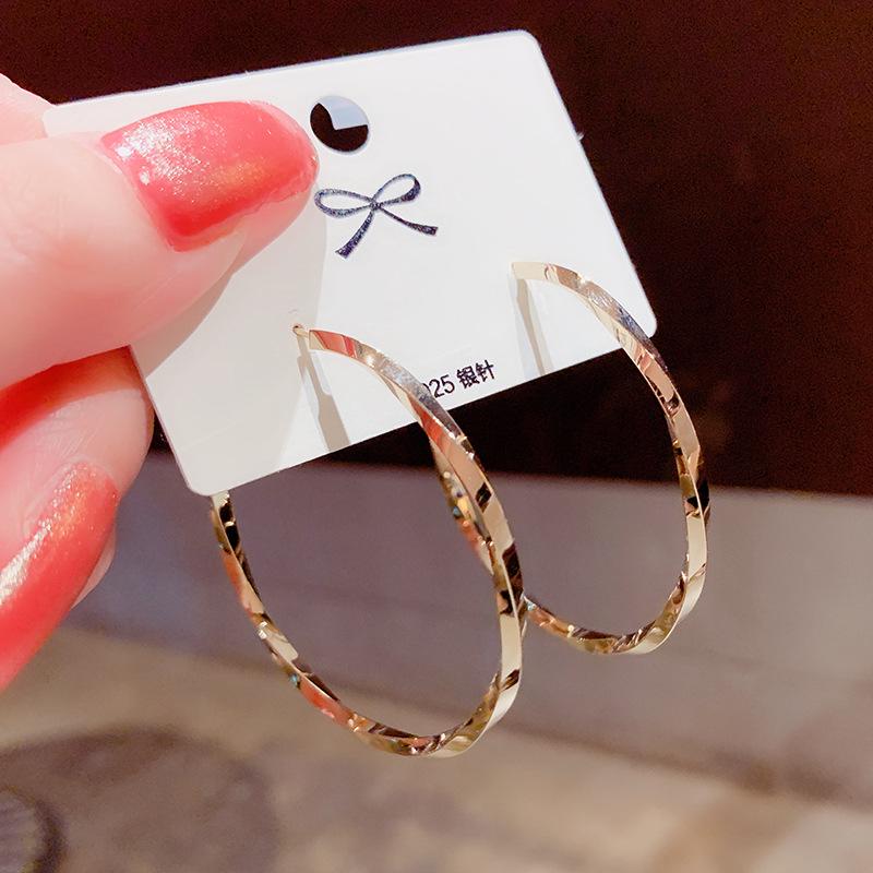 Korean Style Twisted Hoop Earrings - Exaggerated Large Circle S925 Silver Needle for Women