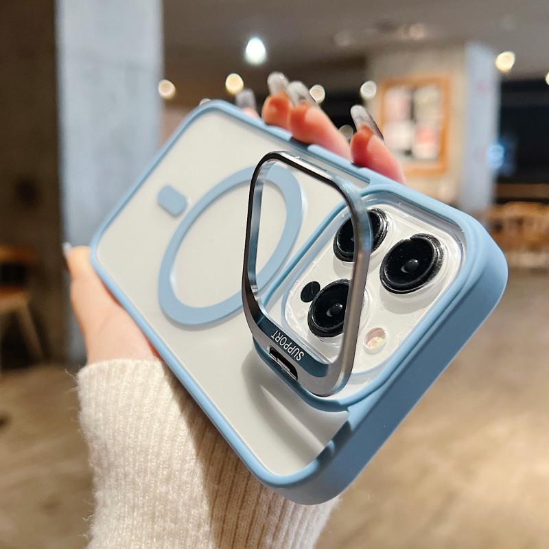 For Magsafe Stand Glass Lens Protector Case For iPhone 16 15 14 13 11 12 Pro Max 16 Plus Luxury Magnetic Shockproof Back Cover