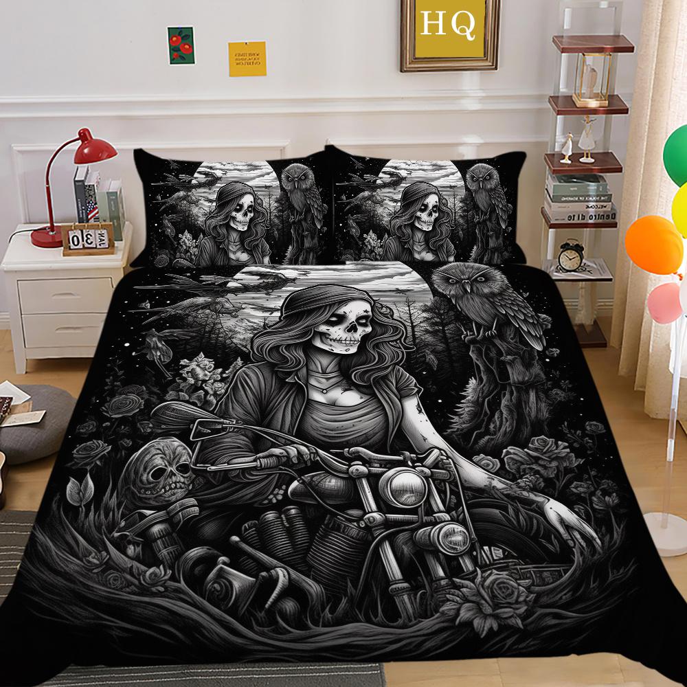 Beauty Skull Printed Bed Set Twin Size Polyester Comforter Cover Set Teen Design Superior Home Bedclothes