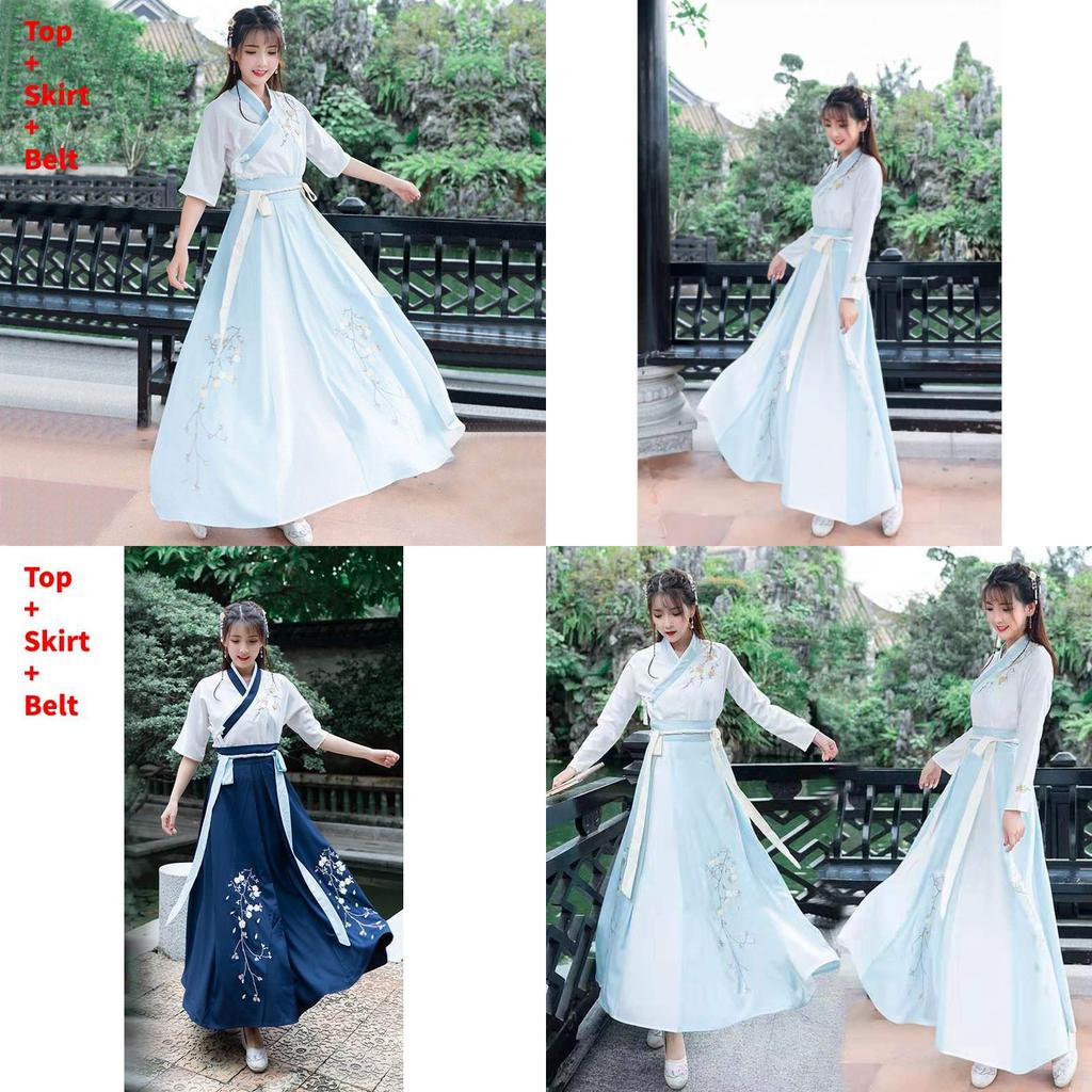 Hanfu Dress For Women With Embroidered Cross Collar And Polyester Fabric For Daily Wear
