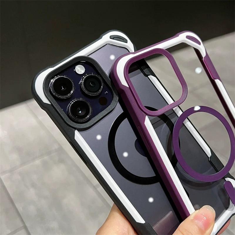 Luxury Magsafe Transparent Phone Case For iPhone 11 12 13 14 15 Pro Max Plus/Samsung S24 Ultra Magnetic Candy Shockproof Bumper Cover