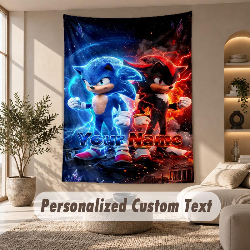 Sonic Tapestry, Personalized Custom Text, Wall Hanging Tapestry For Living Room Home Wall Decor