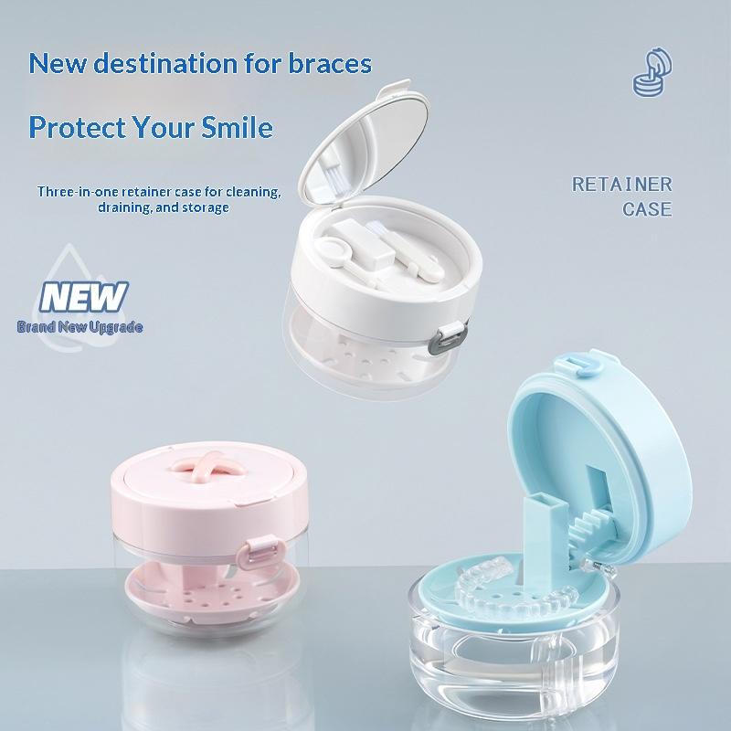 3-in-1 Draagbare Dubbellaagse Kunstgebit Case Met Schoonmaakborstel Opbergdoos Donut Beugel Retainer Beugels Organizer