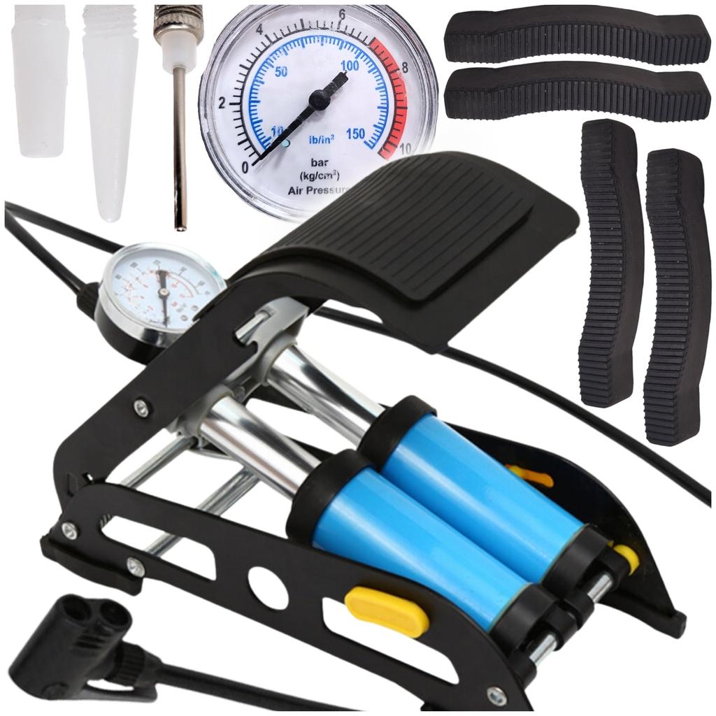 Strong foot pump with pressure gauge for bicycle, car, balls, bicycle mattress
