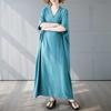 Summer Color V-neck Retro Long Skirt Cotton Linen Dress