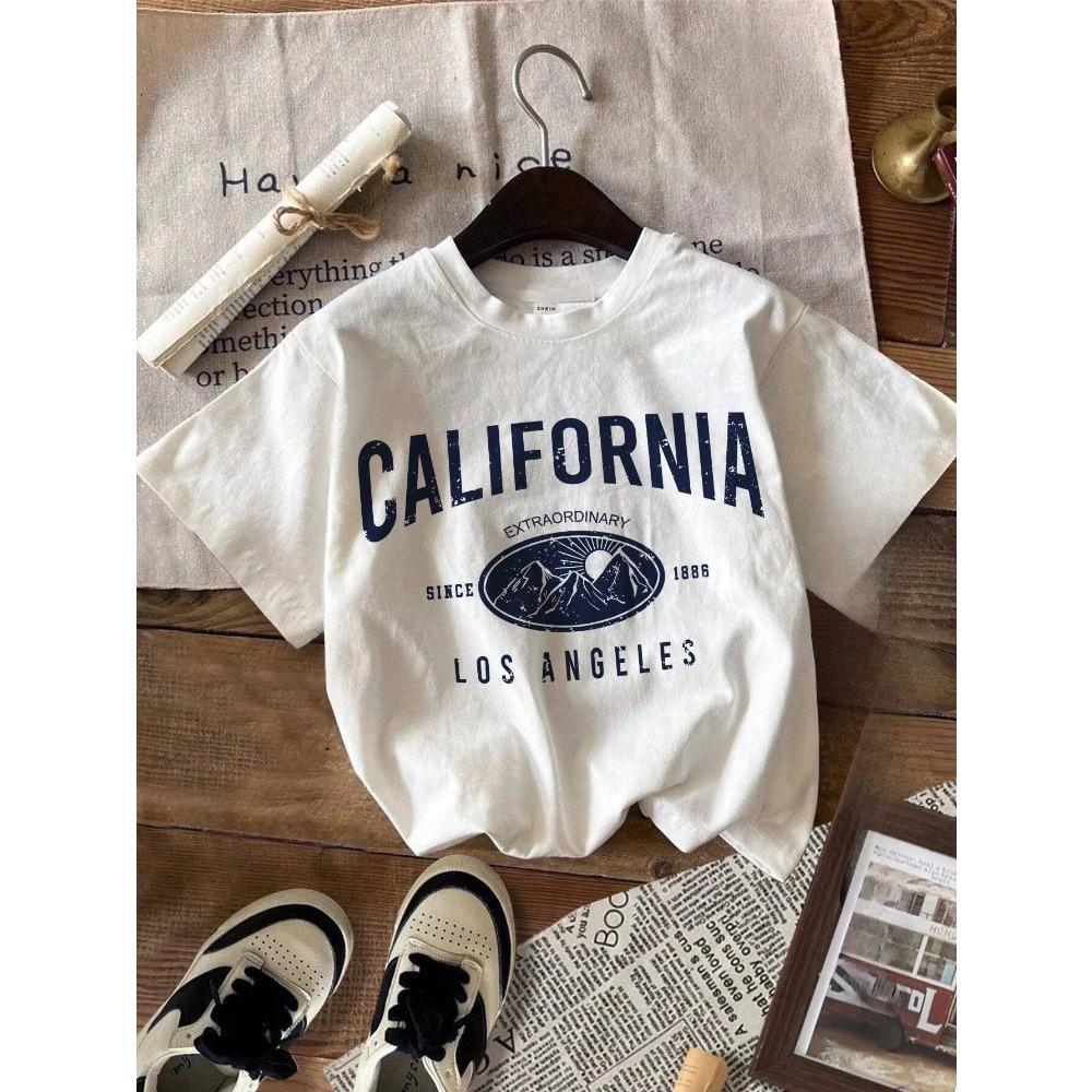T-shirt da donna estiva California Vintage americano Scollo a O Top Magliette Moda Abbigliamento Los Angeles Femminile Casual Streetwear Top Y2K
