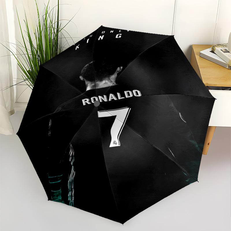 Ronaldo's Champions League Journey Automatic Umbrella Folding Umbrella with 8 Ribs Durable Plastic & Iron for Outdoor Daily Use