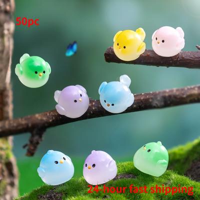 50Pcs Luminous Mini Resin Cute Small Skylark Chicken Figurine Micro Landscape Fairy Garden Miniatures Home Decor Diy Accessories