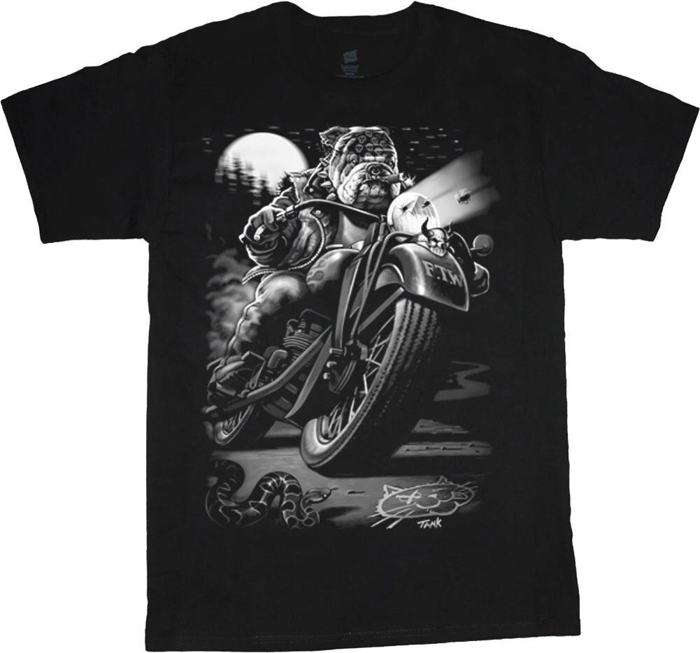 Biker Bulldog T-shirt Mens Graphic Tees English Bulldog Motorcycle Gear Gifts XXL