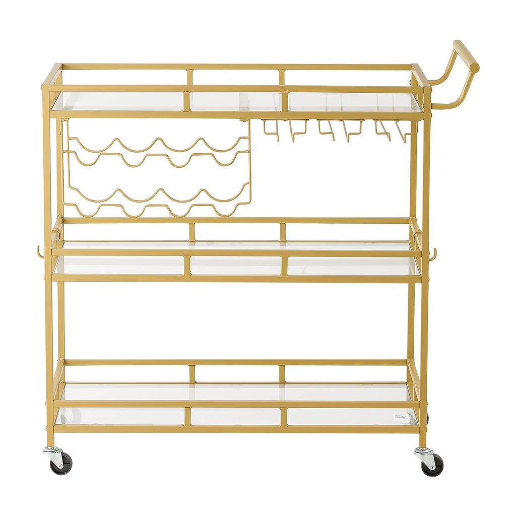 Carrello da Bar, 3 Livelli Carrelli da Cucina per Servire, Stazione di Servizio Moderna su Ruote, Carrello per Bevande con Ripiani in Vetro Temperato, Portabottiglie del Vino,