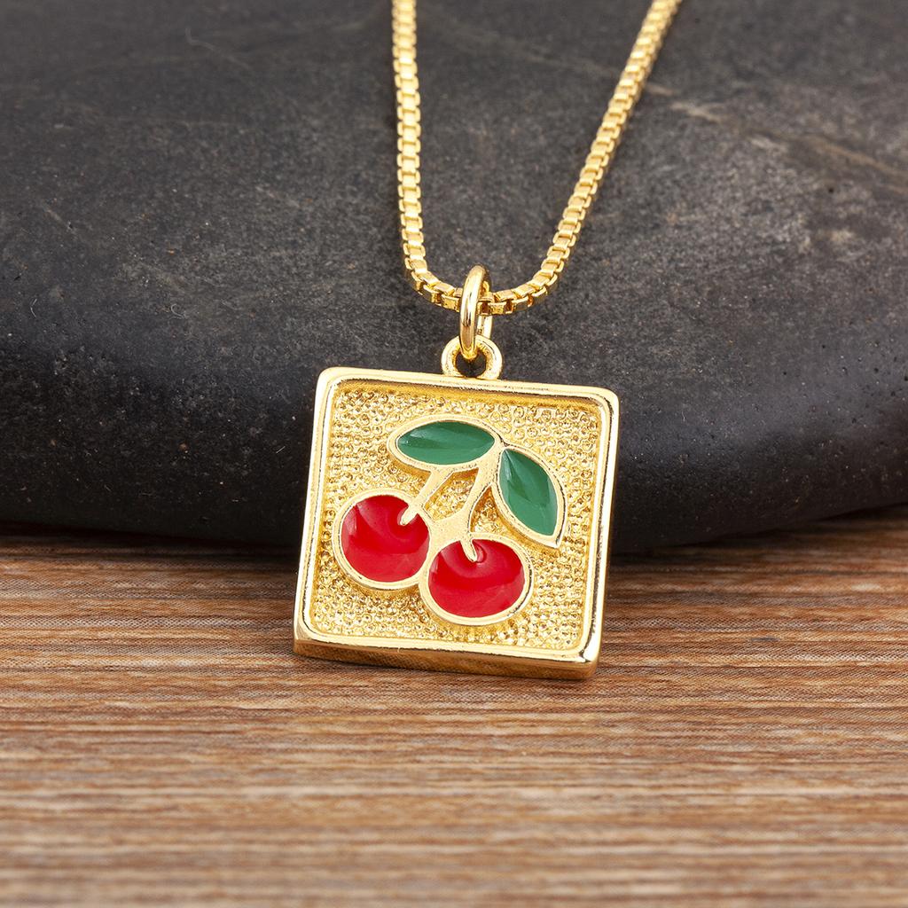 Nidin High Quality Apple/Grape/Cherry Sparkling Zircon Pendant Necklace For Women Men Fashion Cute Chain Link Jewelry Party Gift