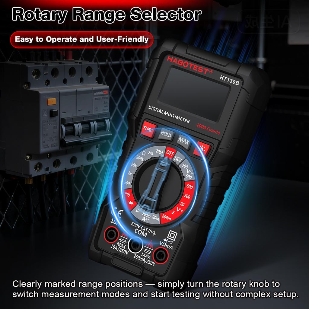 HABOTEST HT130B High-Precision Digital Multimeter AC/DC Current Meter Voltage Resistance Meter Electrician LCD Screen Ohm NCV