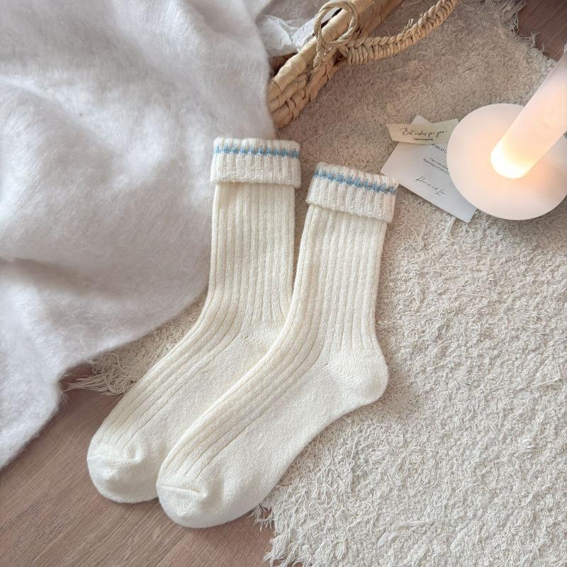 Thick, Warm, Soft and Fluffy Fleece Mid-calf Socks for Autumn and Winter, Solid Color Sweet Pile Socks, Versatile for Women