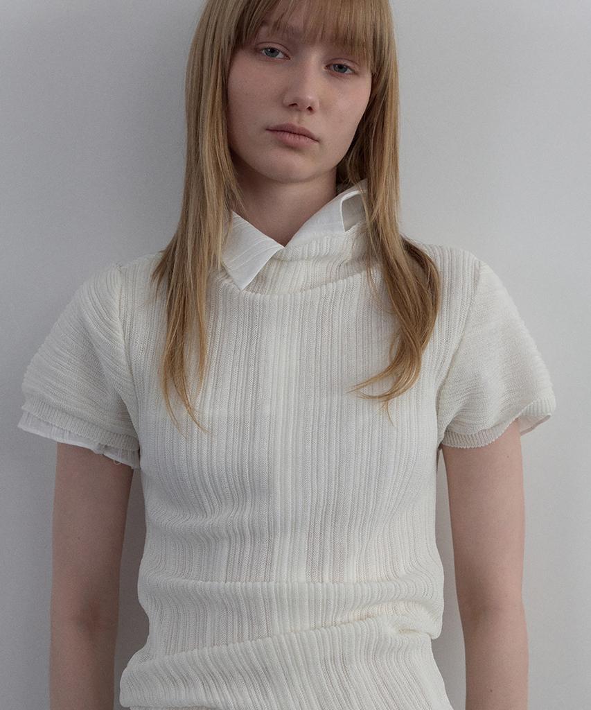 Unessin Sheer Cap Sleeve Shirt_Ivory