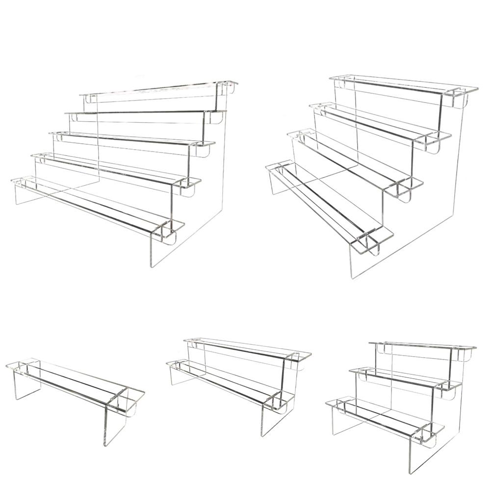1-5 Tier Acrylic Display Stand Transparent-Ladder Display Riser Rack For Cupcake Perfume Jewelry Doll Figures Decor Organizer