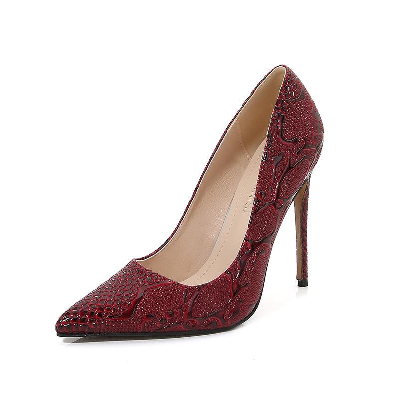Sexy Nightclub Thin Heel Super High Heel Light Mouth High Heels Large Size Embossed Snake Pattern Single Shoe