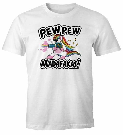 Mens T-Shirt Pew Pew Madafaka s Evil Unicorn Rainbow Unicorn Fun Shirt XS