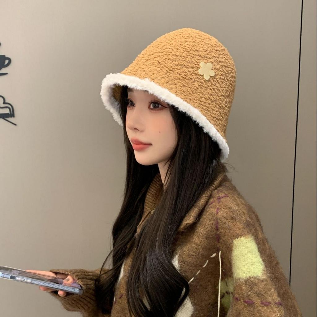 Autumn and Winter Face Showing Japanese Style Wool Bucket Hat Knitted Warm Fisherman Hat Outdoor Leisure