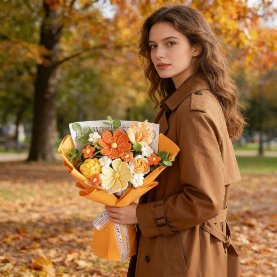 Künstliche Blumen Handgemachte Häkelblumenstrauß Weiches Baumwollgarn Keine Pflege Flexible Stiele Künstliche Rosenblume Hochzeitsdekoration