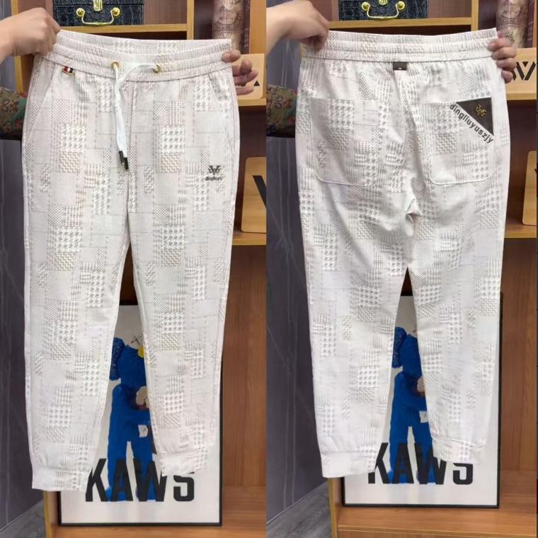 Men's pants Elastic quick-drying sports casual pants Plaid embroidered trendy fashion versatile handsome leggings