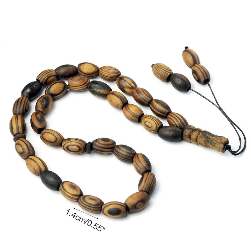 Islamic Muslim Wood Bracelet Pendant Wooden Rosary Beads 33pcs Prayer Bead for Home Women Men Religion Eid Ramadan Gift