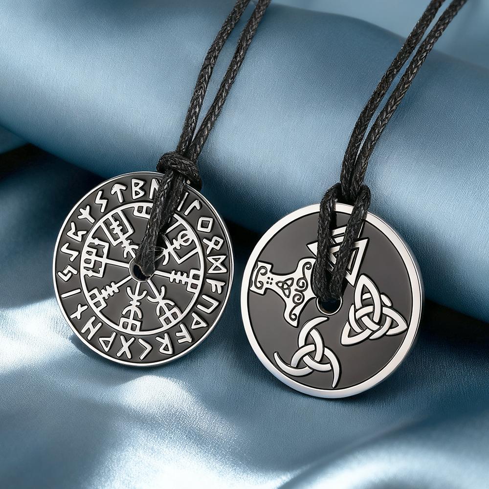 Dawapara Vegvisir Compass Necklace Double Sides Icelandic Strength Protection Amulet Stainless Steel Jewelry