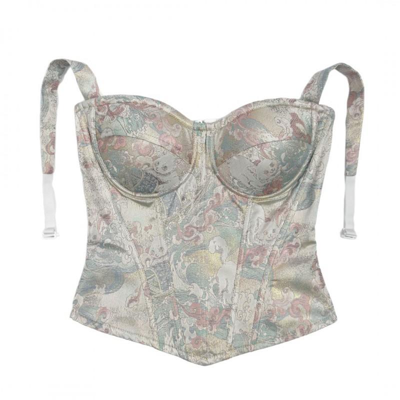 New Chinese Style Oil Painting Jacquard Shapewear Women Back Zipper Waist Slimming Daily Wear